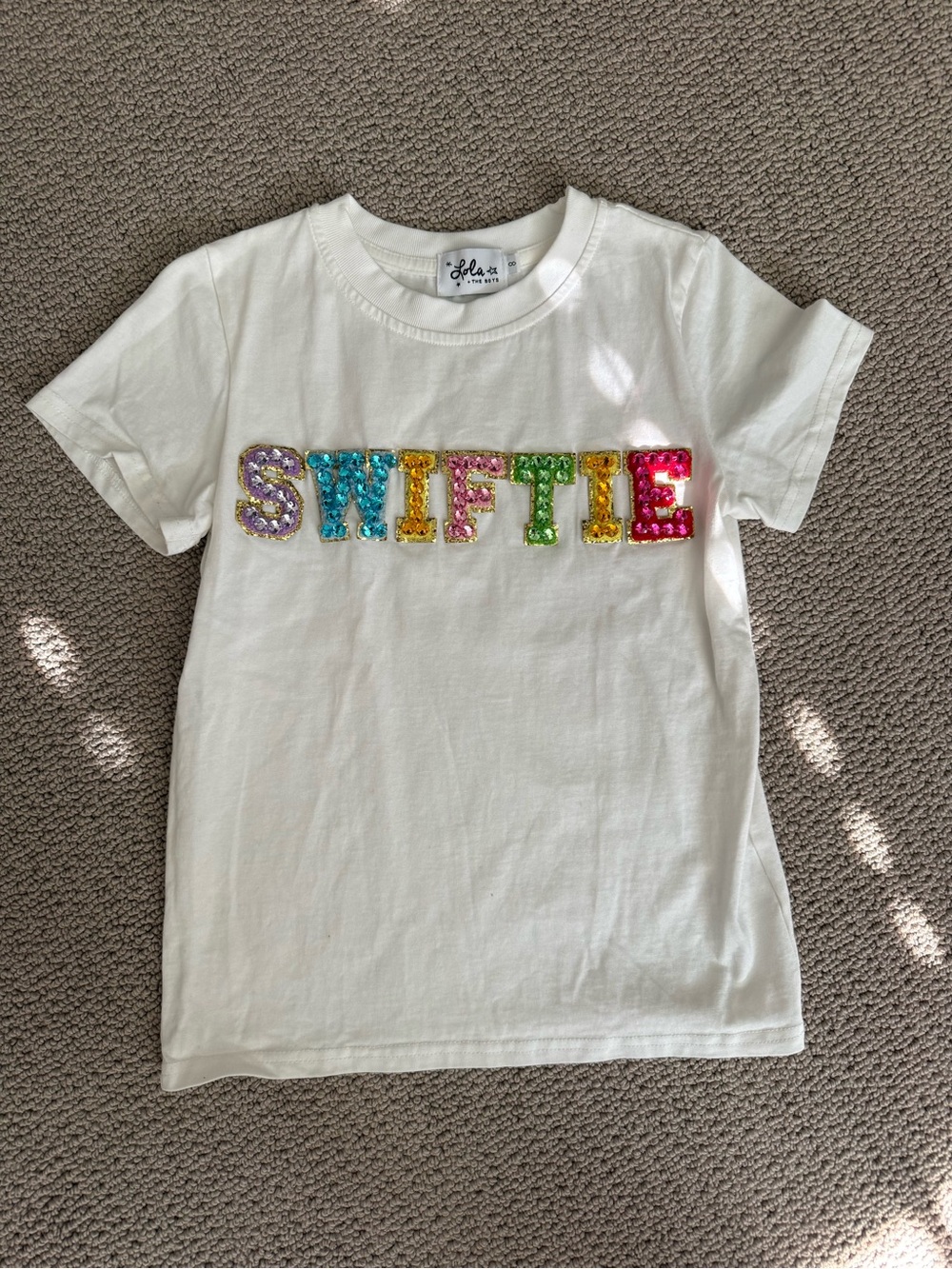 Lola and the Boys 'Swiftie' Sequin Graphic Tee for Kids in excellent condition